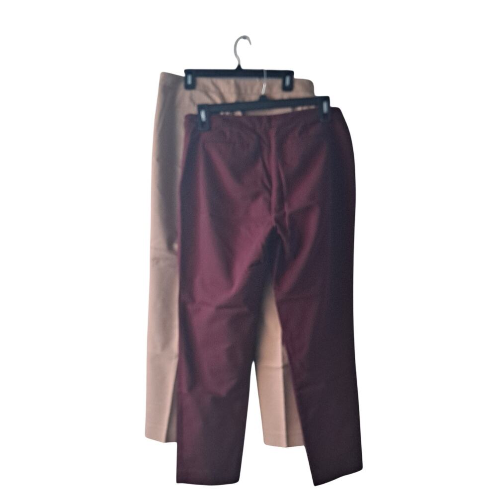 Set of 2 Chaus Courtney Side Zip Pants Tapered Leg Burgundy Beige Womens Size 10